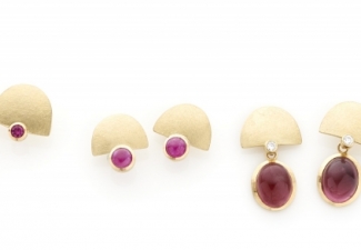 18ct gold earrings with diamonds, rubies or tourmaline drops
