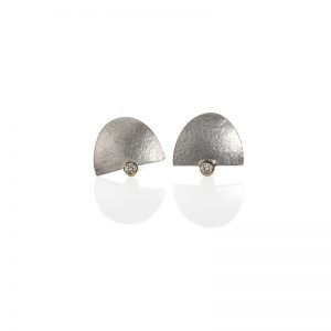 silver half moon earrings with diamond