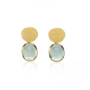 aquamarine oval cabochons earrings with gold